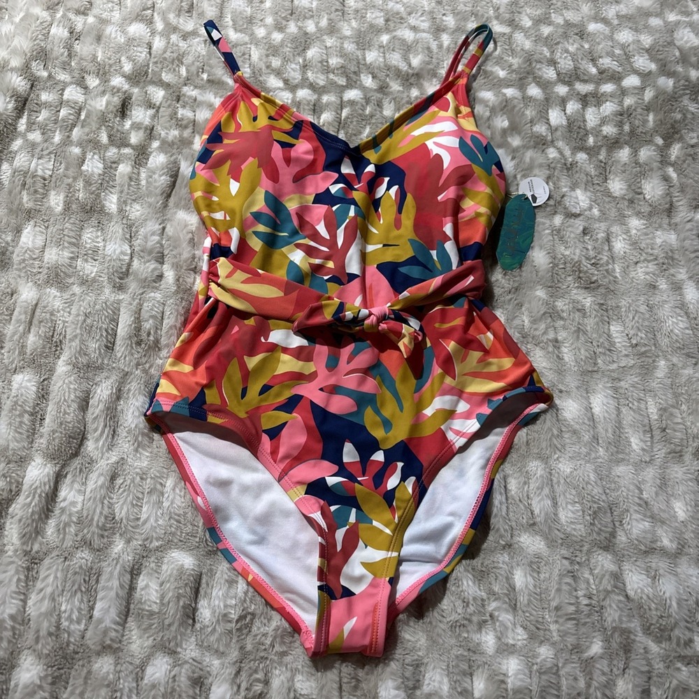 Mynah Artistic Blooms Exotic One Piece Swimsuit Medium Luna Lei Sash NWT